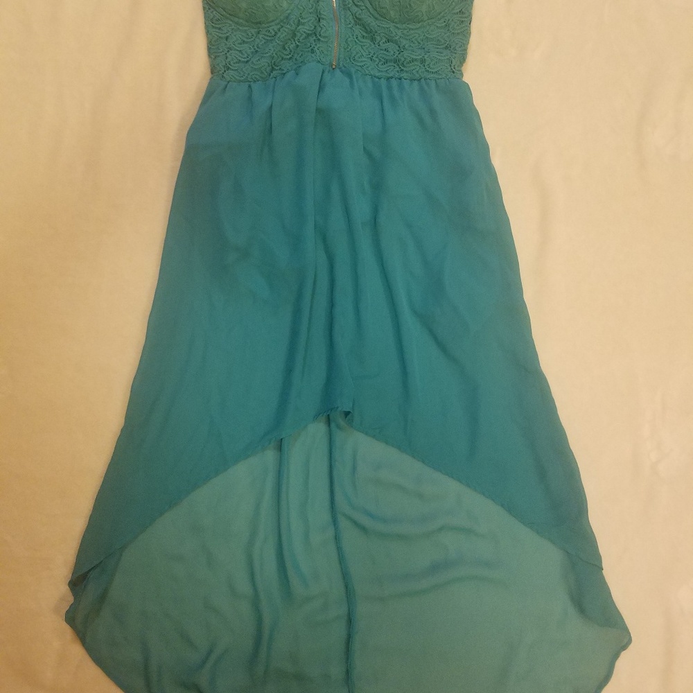Teal Strapless High Low Dress